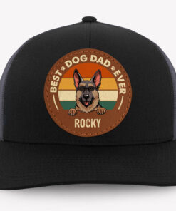 Best Dog Dad Dog Mom, Personalized Trucker Leather Patch Hat, Gifts For Dog Lovers