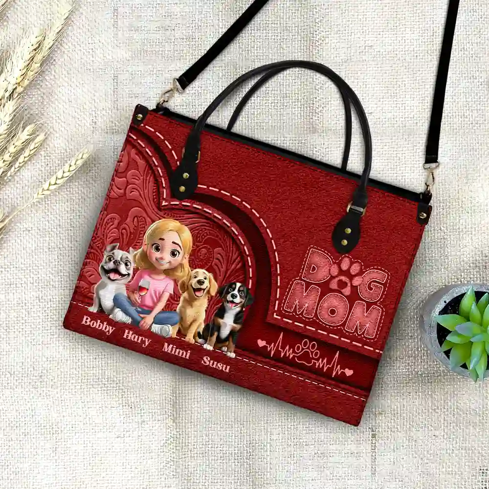 Dog Mom Mum 3D Effect - Personalized Leather Bag - Image 4