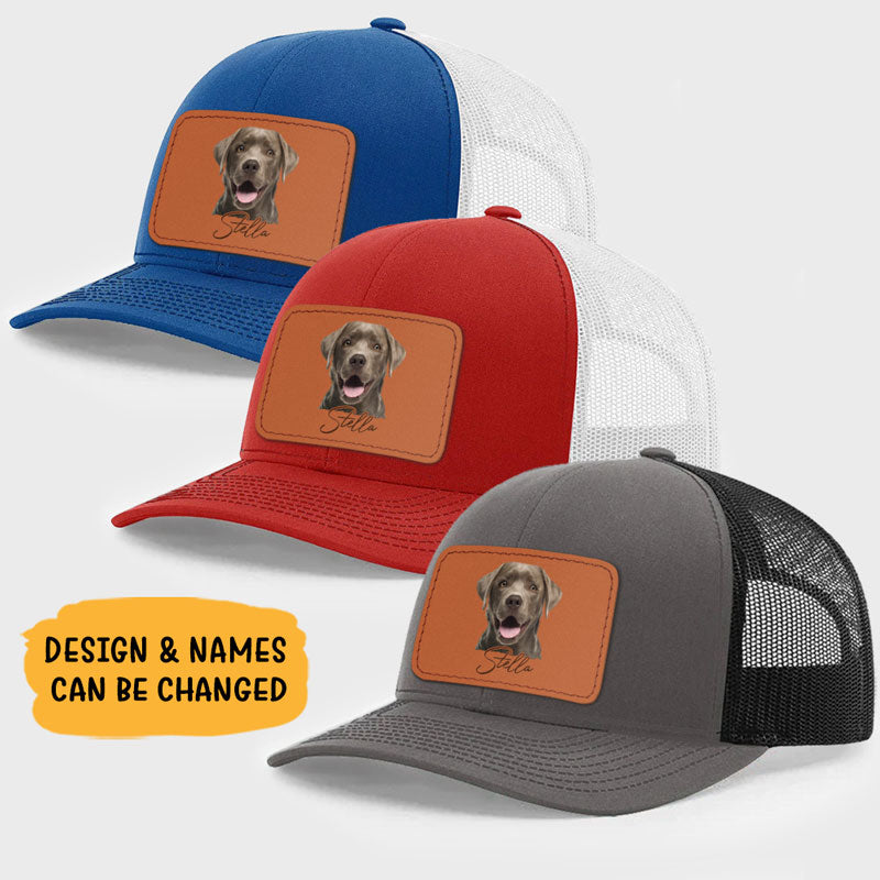 Dog Ears Outline Drawing, Personalized Trucker Leather Patch Hat, Custom Photo - Image 2