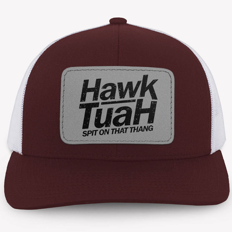 Hawk Tuah Spit On That Thang, Personalized Trucker Leather Patch Hat, Election 2024 - Image 2