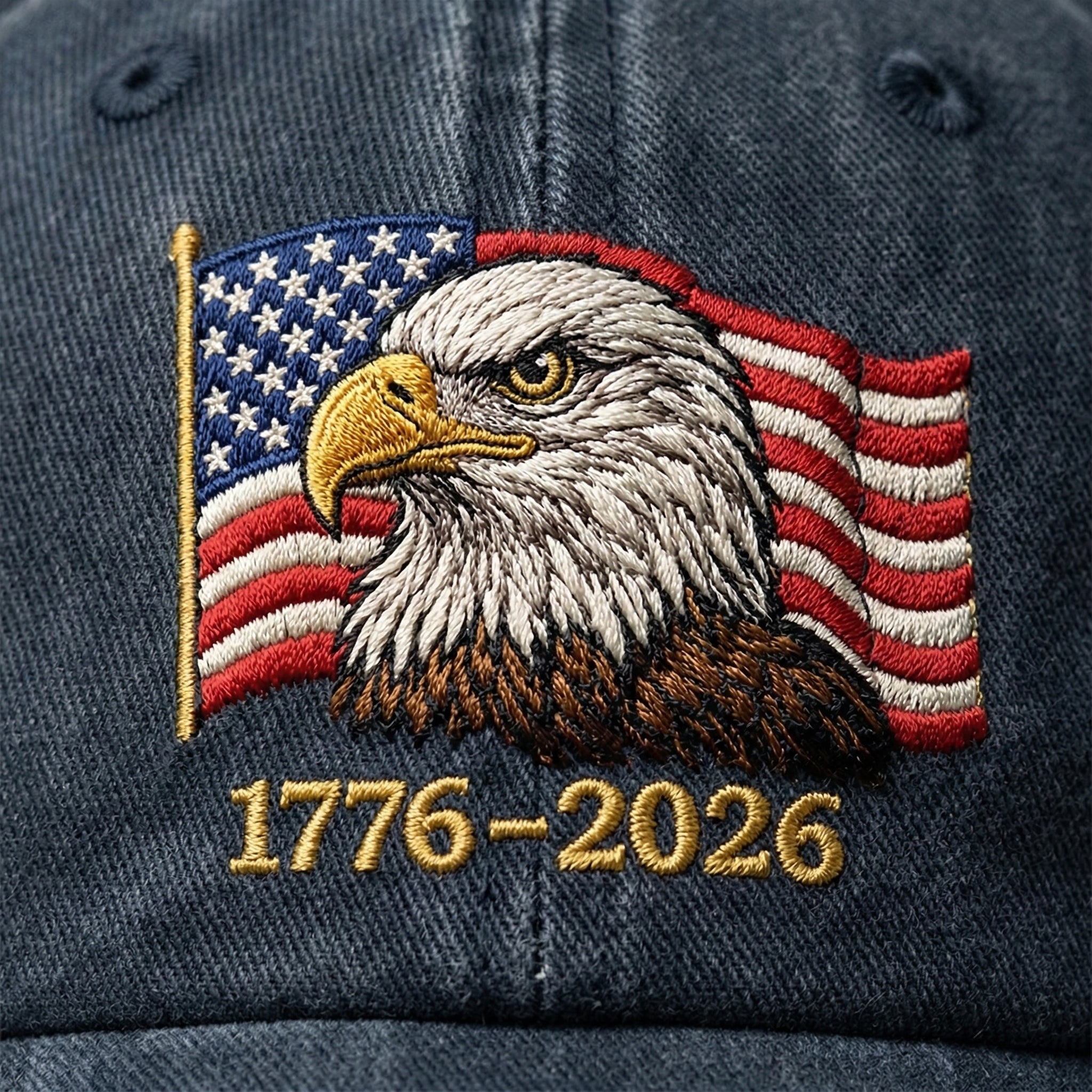 Eagle And American flag 1776–2026 Washed Baseball Cap, Faux Embroidery, Printed Vintage Cotton Twill - Image 2