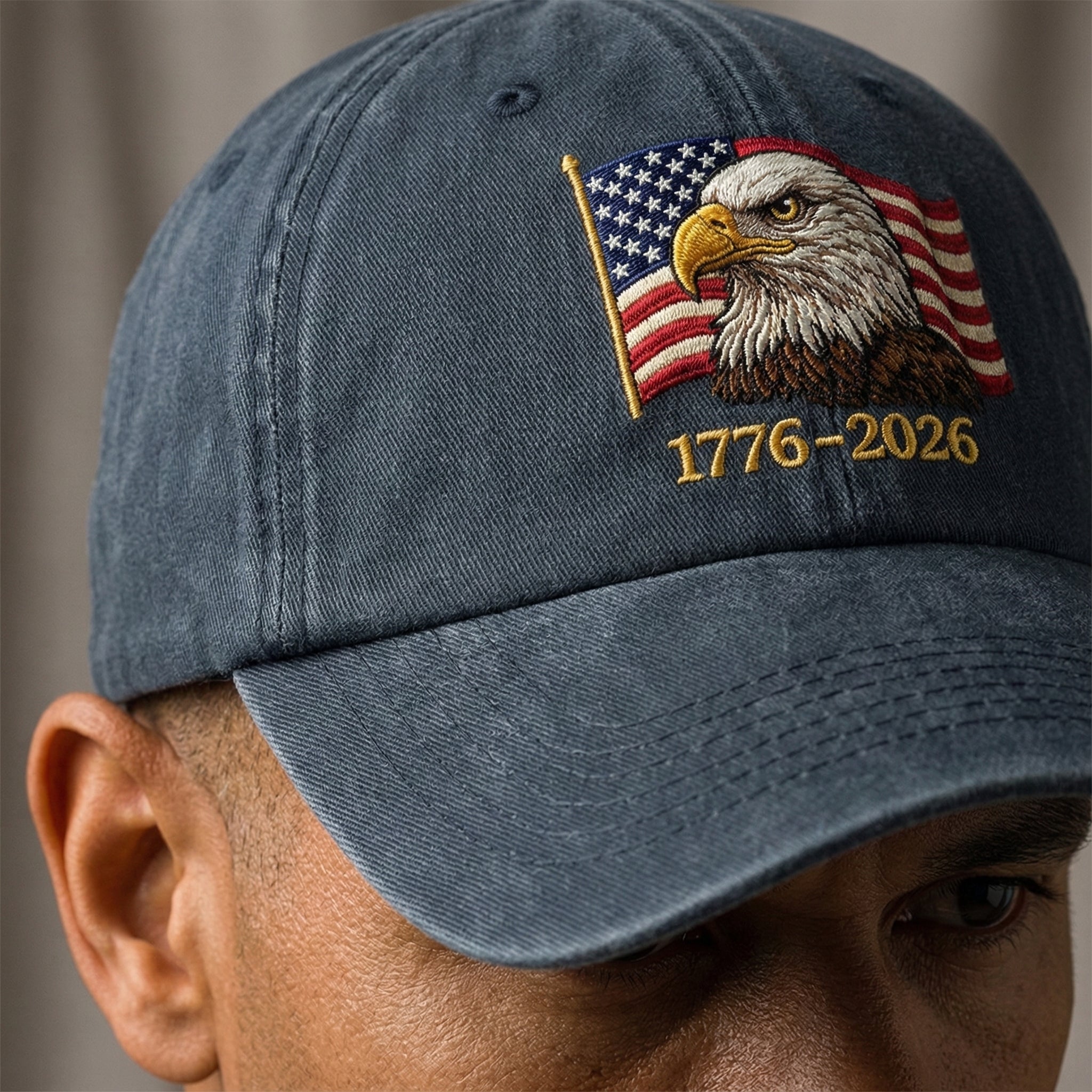 Eagle And American flag 1776–2026 Washed Baseball Cap, Faux Embroidery, Printed Vintage Cotton Twill - Image 3