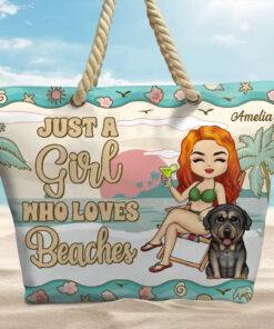 Alternative view of The Beach Is Calling And I Must Go Chibi Girl Dog Cat - Personalized Beach Bag