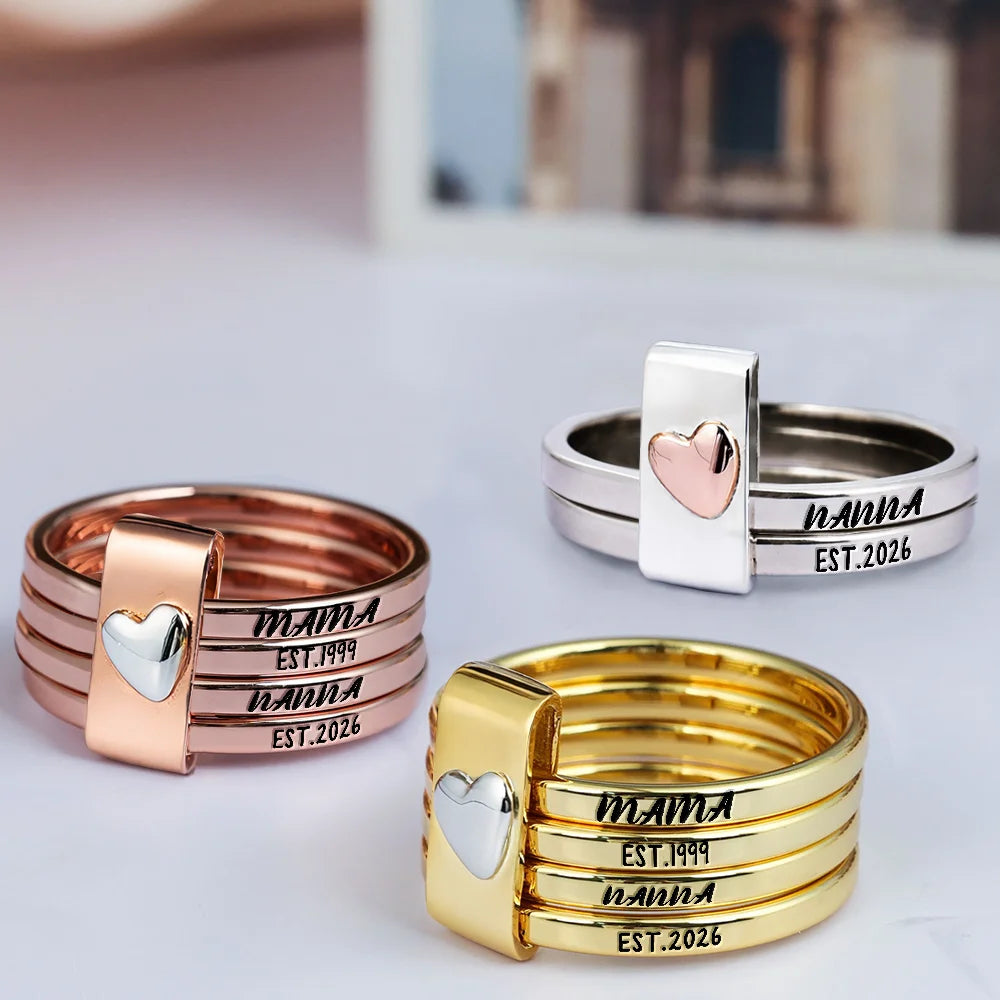 Beautiful Custom Jewelry For Grandma And Mom - Personalized Heart Stacking Rings - Image 2