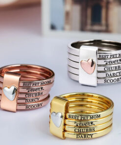 Alternative view of Best Dog Cat Mom Ever - Personalized Heart Stacking Rings
