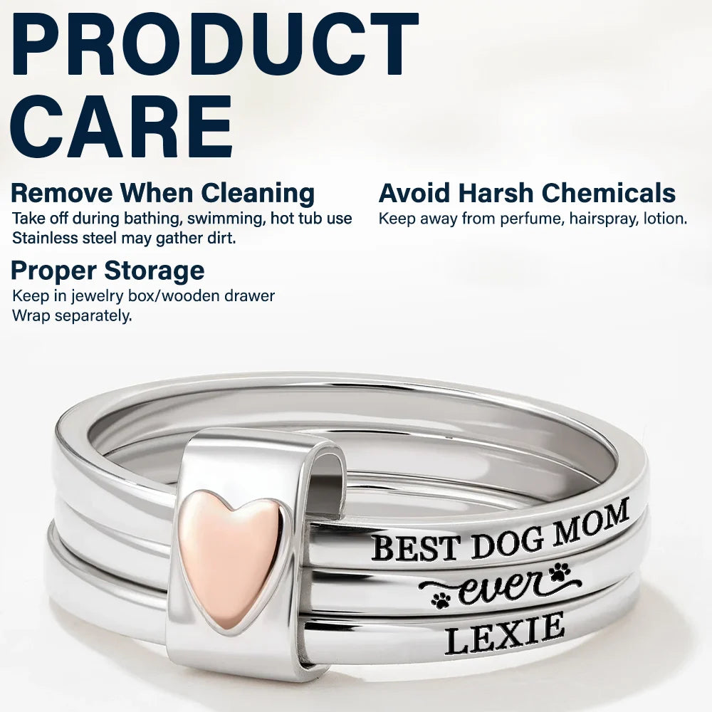 Best Dog Cat Mom Ever - Personalized Heart Stacking Rings - Image 4