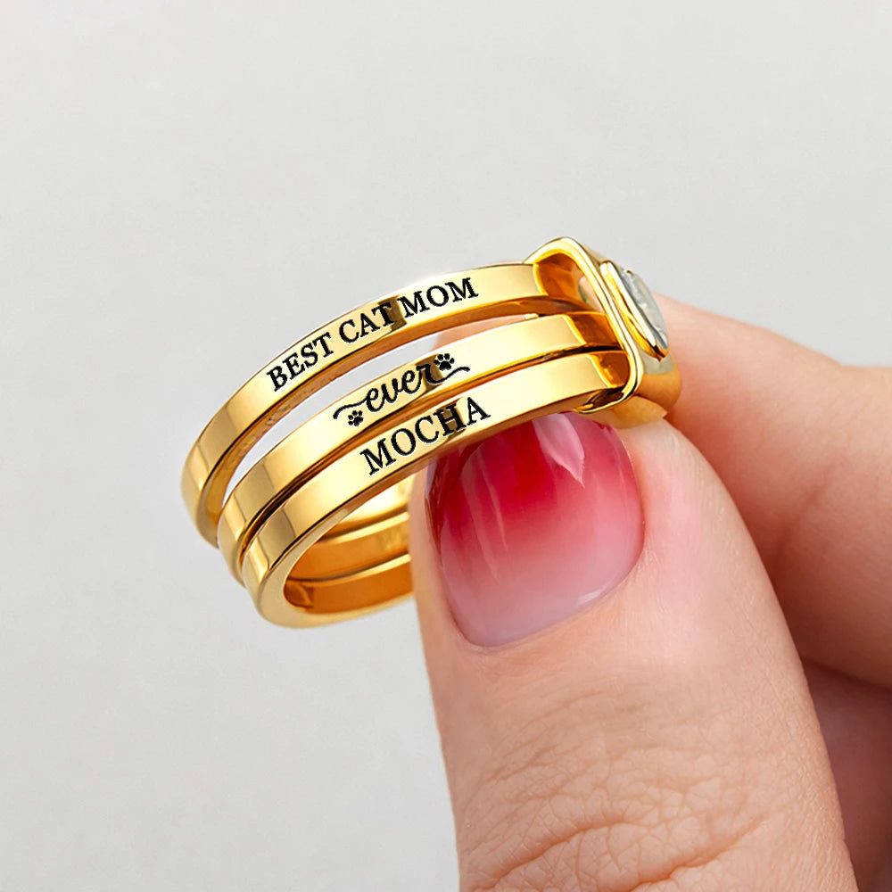 Best Dog Cat Mom Ever - Personalized Heart Stacking Rings - Image 6