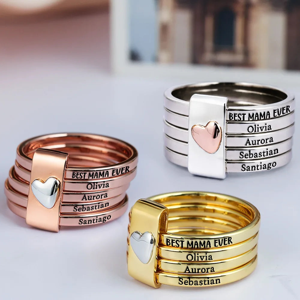 Best Mom Grandma Ever - Personalized Heart Stacking Rings - Image 2