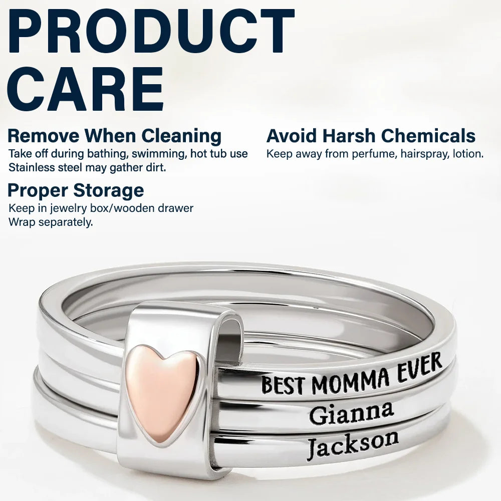 Best Mom Grandma Ever - Personalized Heart Stacking Rings - Image 4