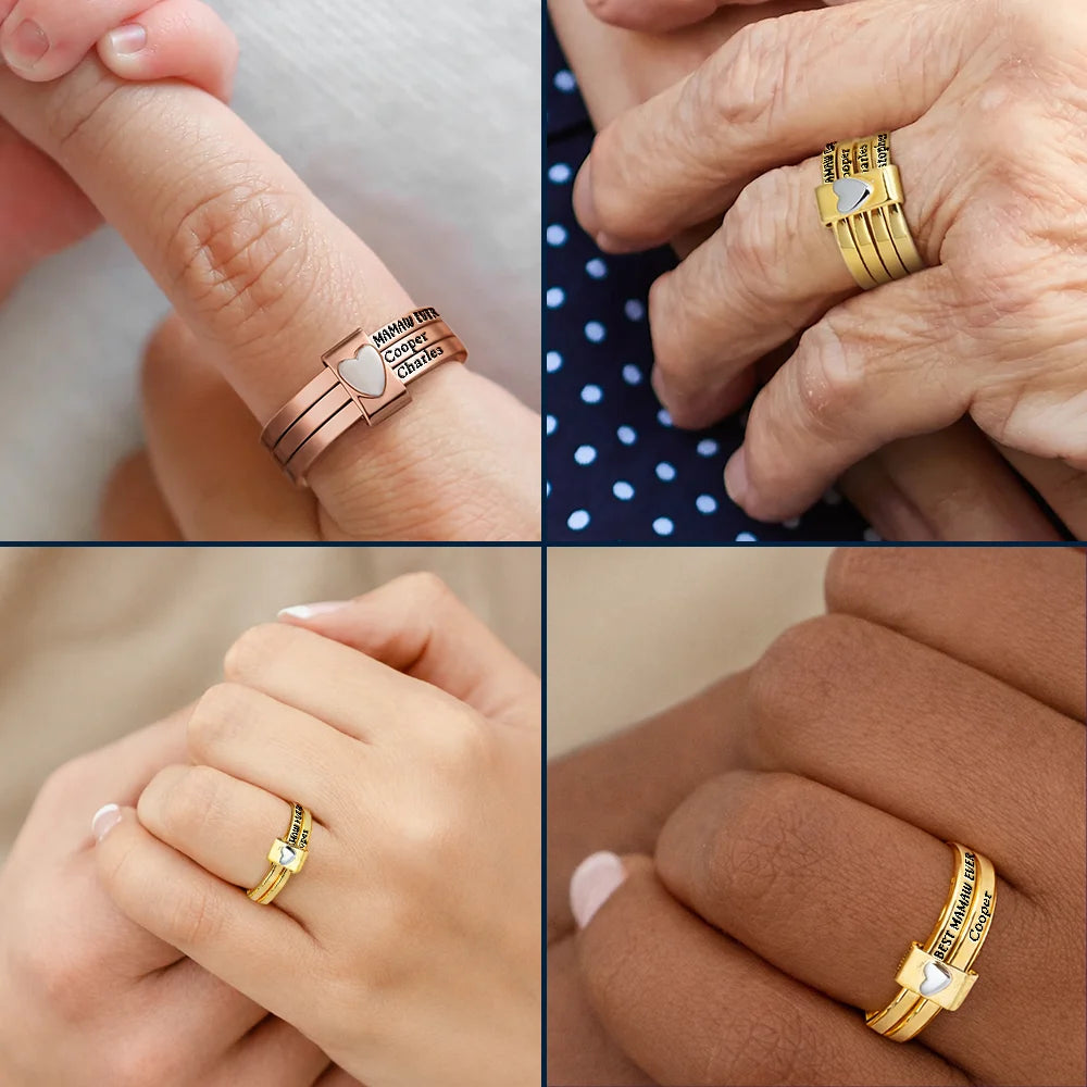 Best Mom Grandma Ever - Personalized Heart Stacking Rings - Image 5