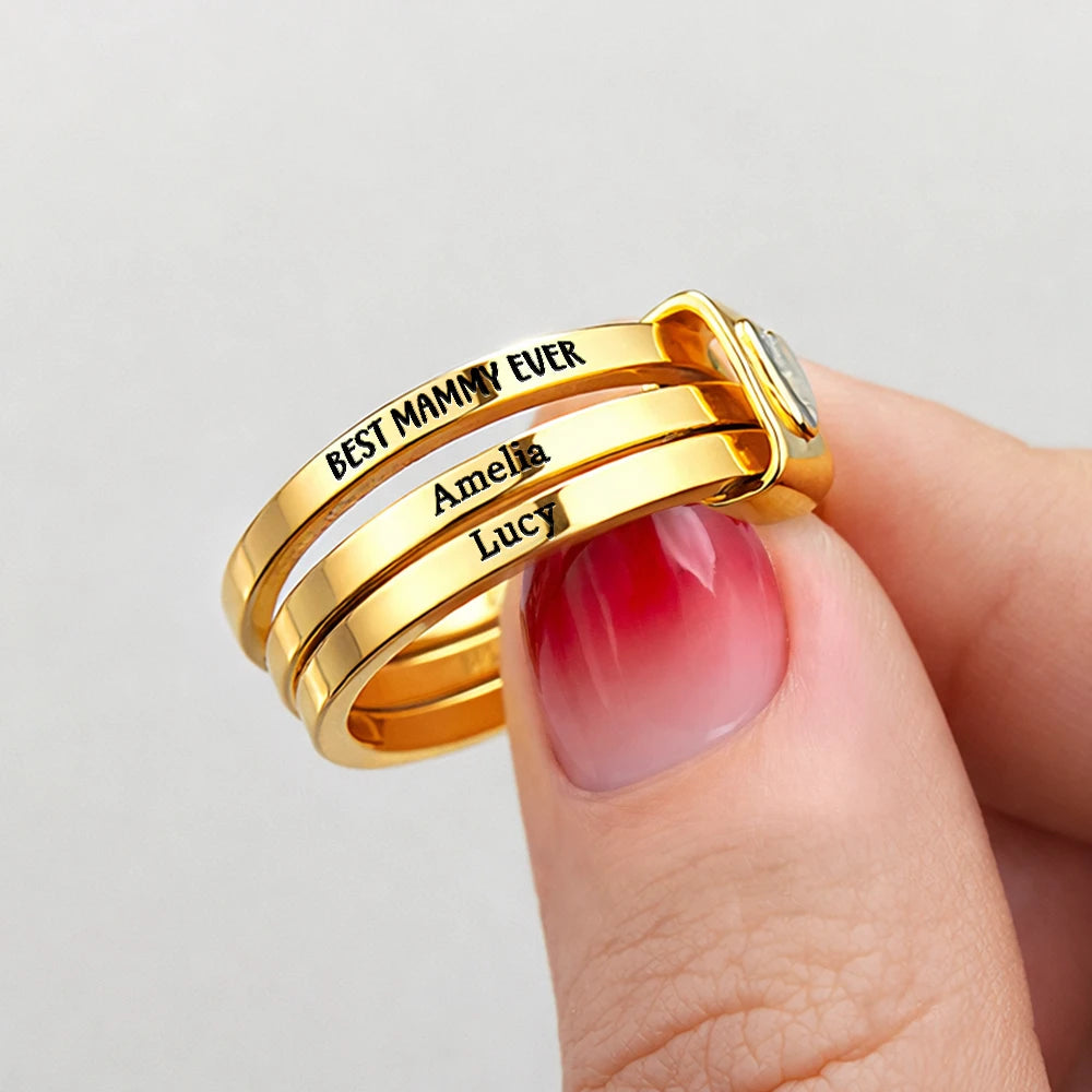 Best Mom Grandma Ever - Personalized Heart Stacking Rings - Image 6