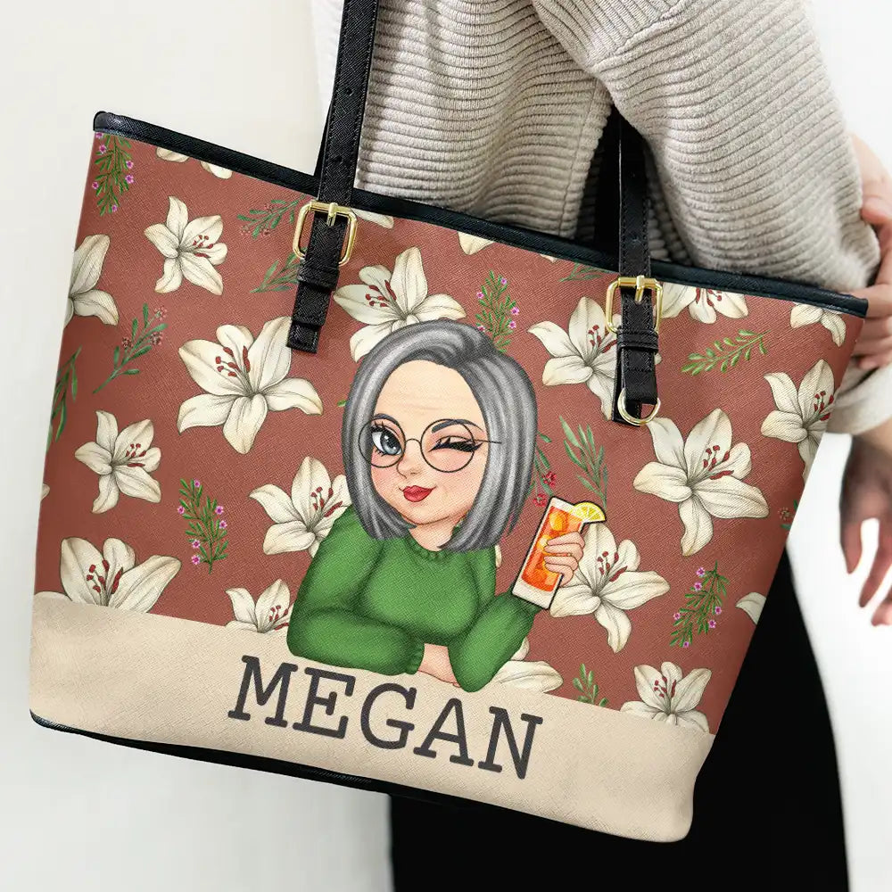 Birth Month Flowers Bloom Where You're Planted Women - Personalized Leather Tote Bag - Image 3