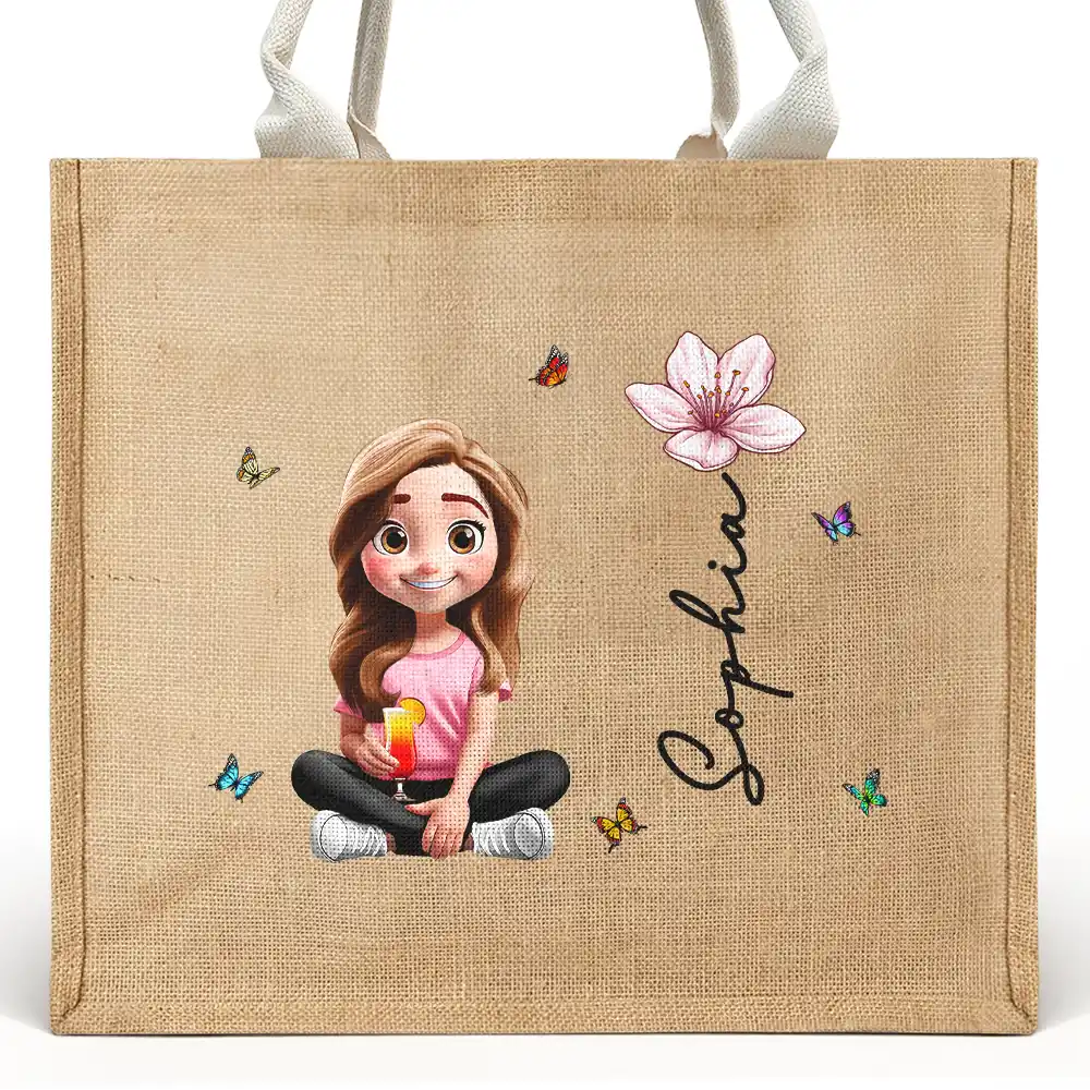 Birth Month Flowers Bloom Women - Personalized Jute Beach Bag