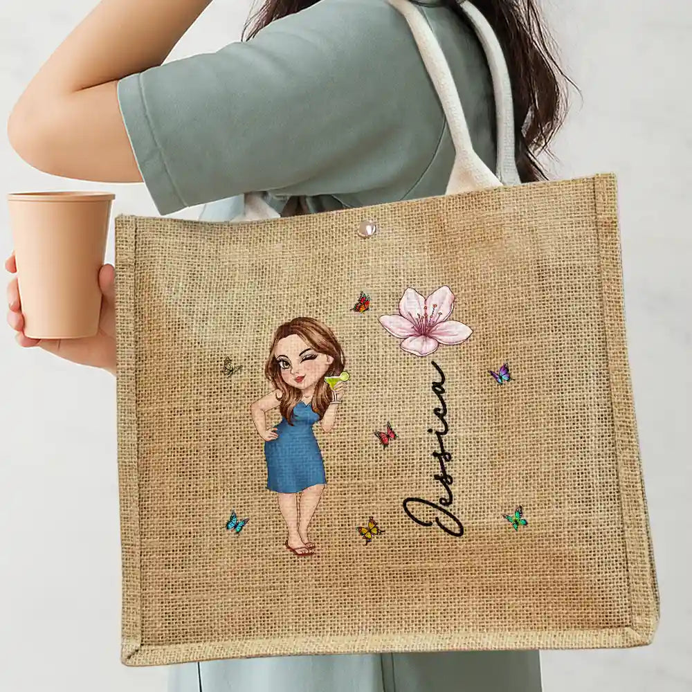 Birth Month Flowers Summer Girl At The Beach - Personalized Jute Beach Bag - Image 3