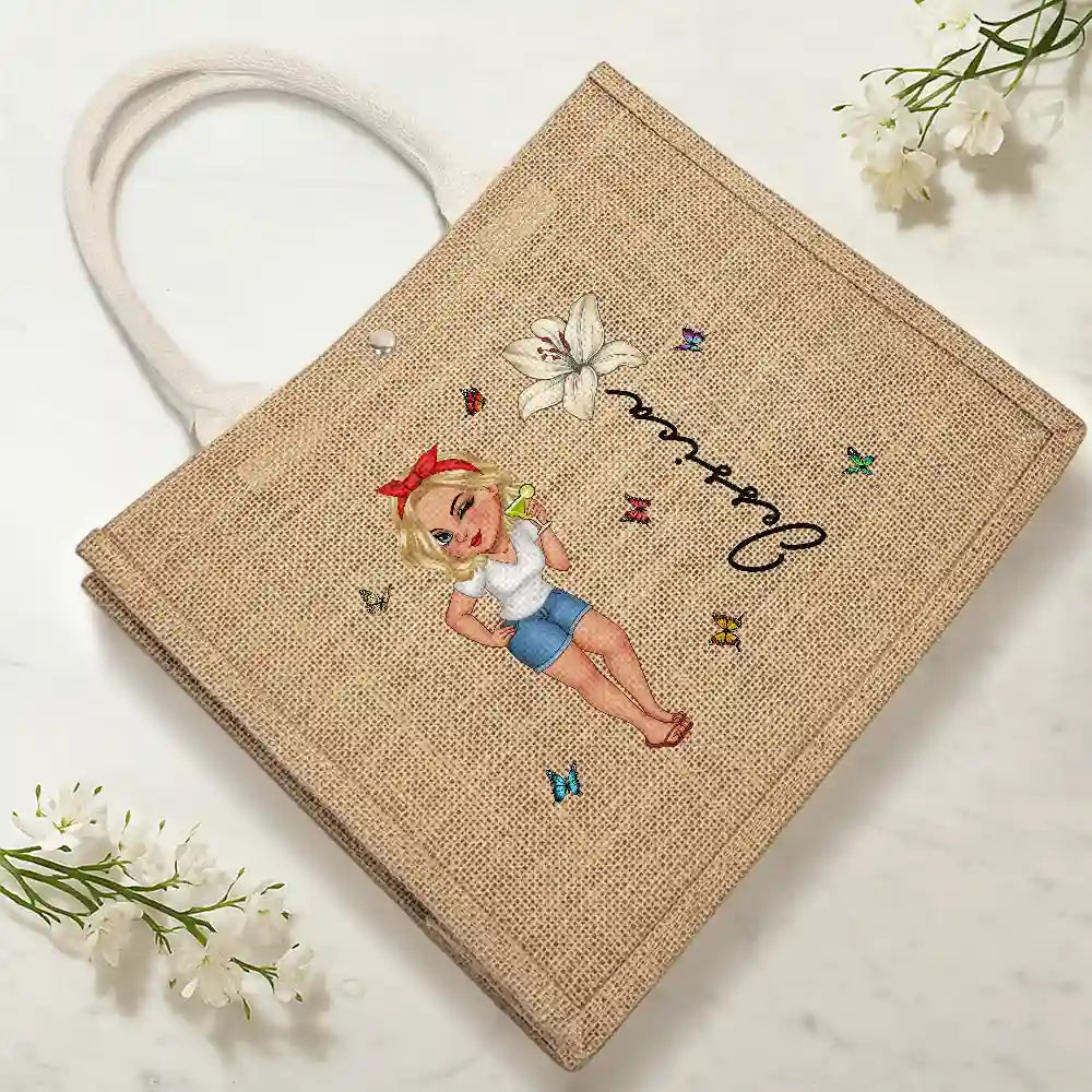 Birth Month Flowers Summer Girl At The Beach - Personalized Jute Beach Bag - Image 4