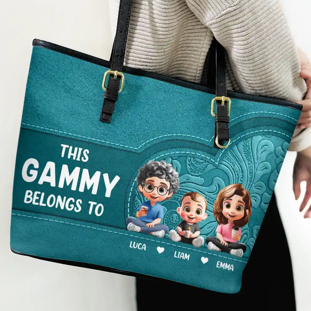 Cartoon Kid This Grandma Belongs To - Personalized Leather Tote Bag - Image 3