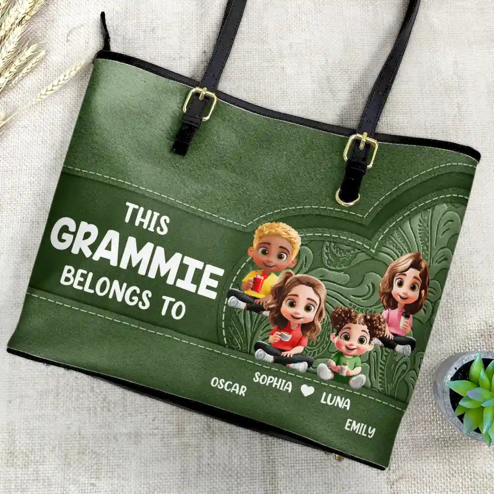 Cartoon Kid This Grandma Belongs To - Personalized Leather Tote Bag - Image 4