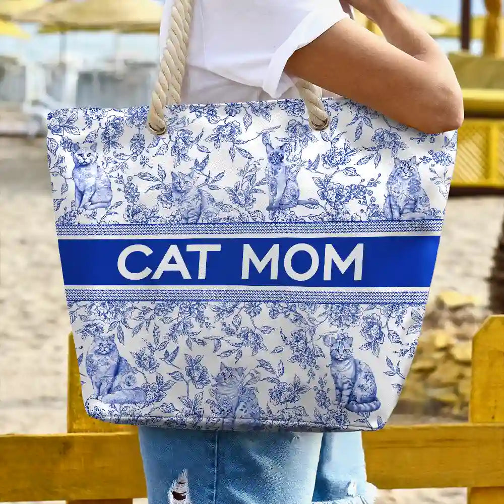 Chinoiserie Toile Dog Cat - Personalized Beach Bag - Image 3