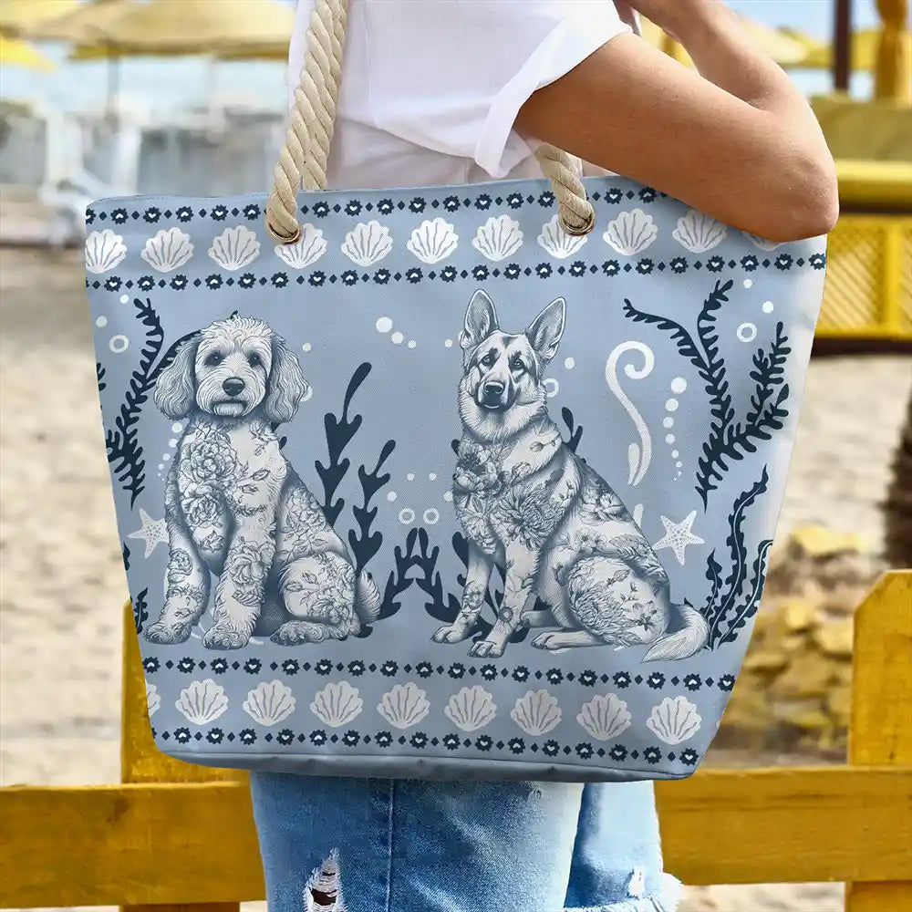Chinoiserie Toile Dog Marine Pattern - Personalized Beach Bag - Image 3