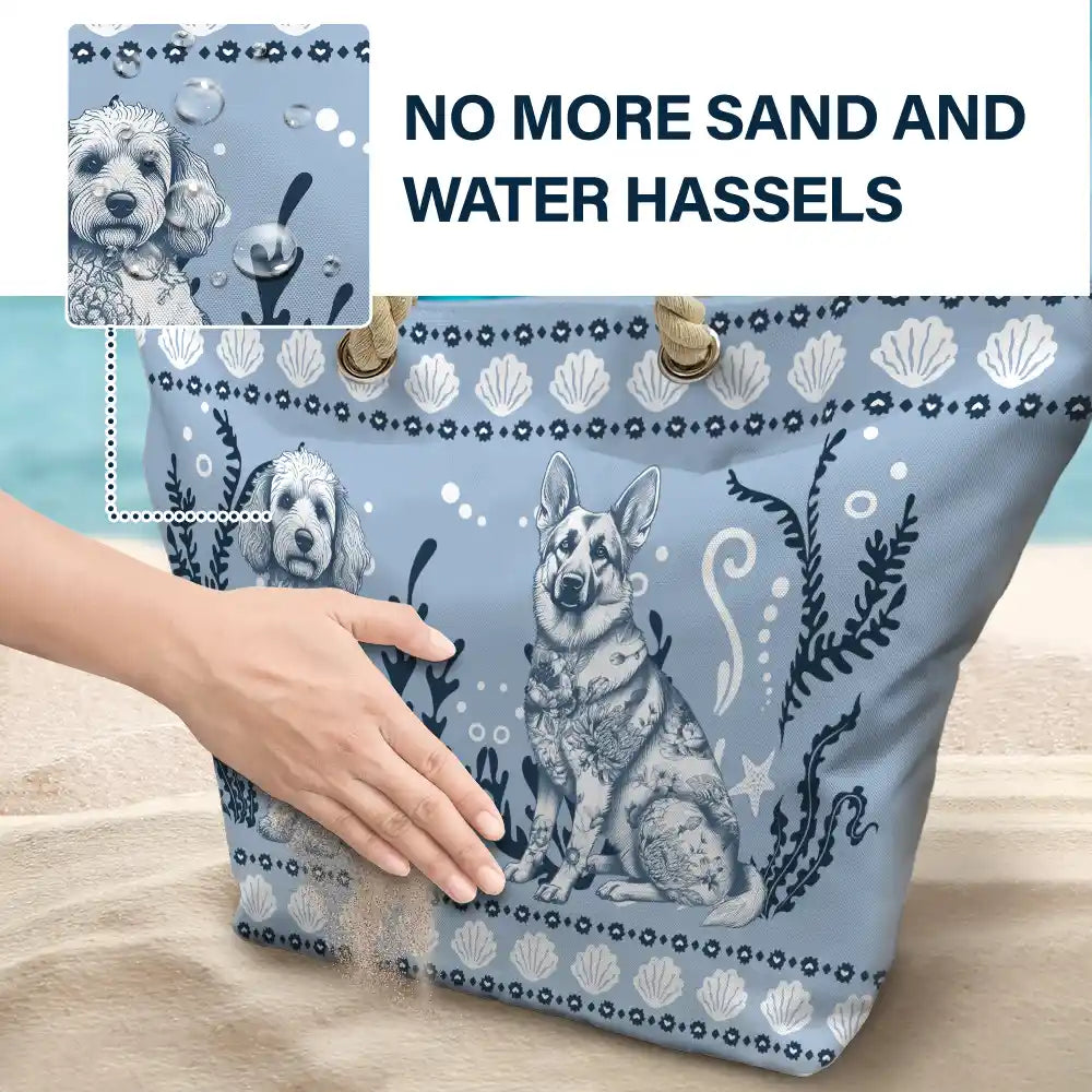 Chinoiserie Toile Dog Marine Pattern - Personalized Beach Bag - Image 6