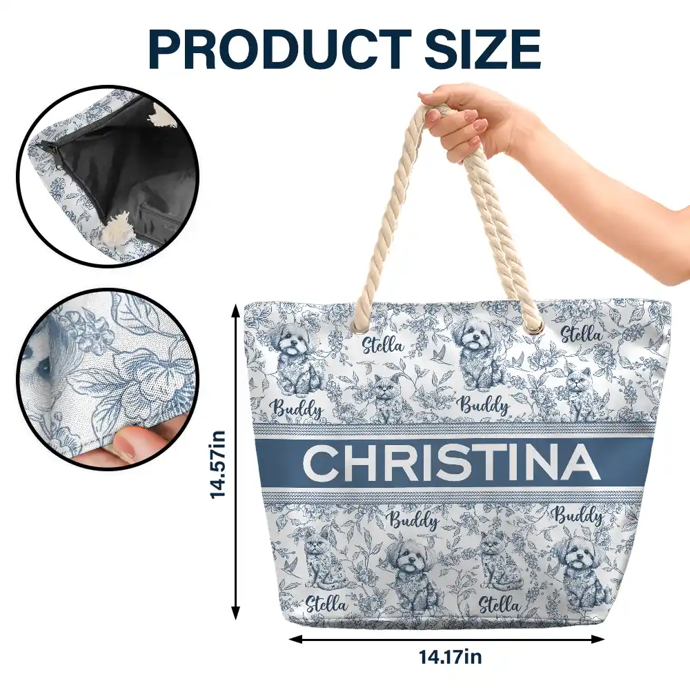 Chinoiserie Toile Dog Mom Cat Mom - Personalized Beach Bag - Image 5