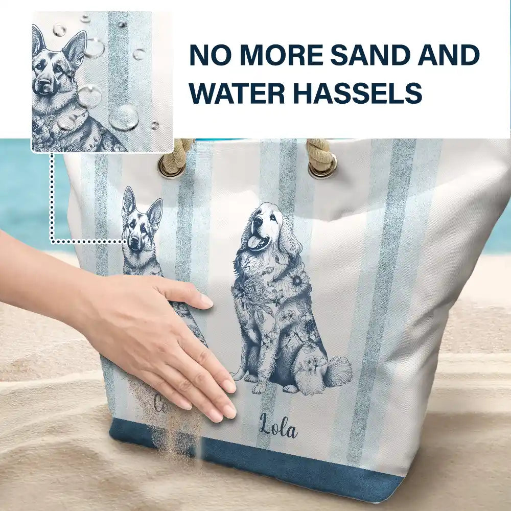 Chinoiserie Toile Dog On Stripes - Personalized Beach Bag - Image 6