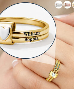 Custom Name Jelwery For Women Girlfriend Wife Mom And Besties - Personalized Heart Stacking Rings