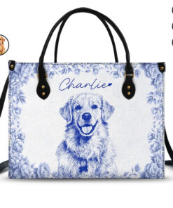 Custom Photo Pencil Sketch Family Dog Cat Portrait - Personalized Leather Bag