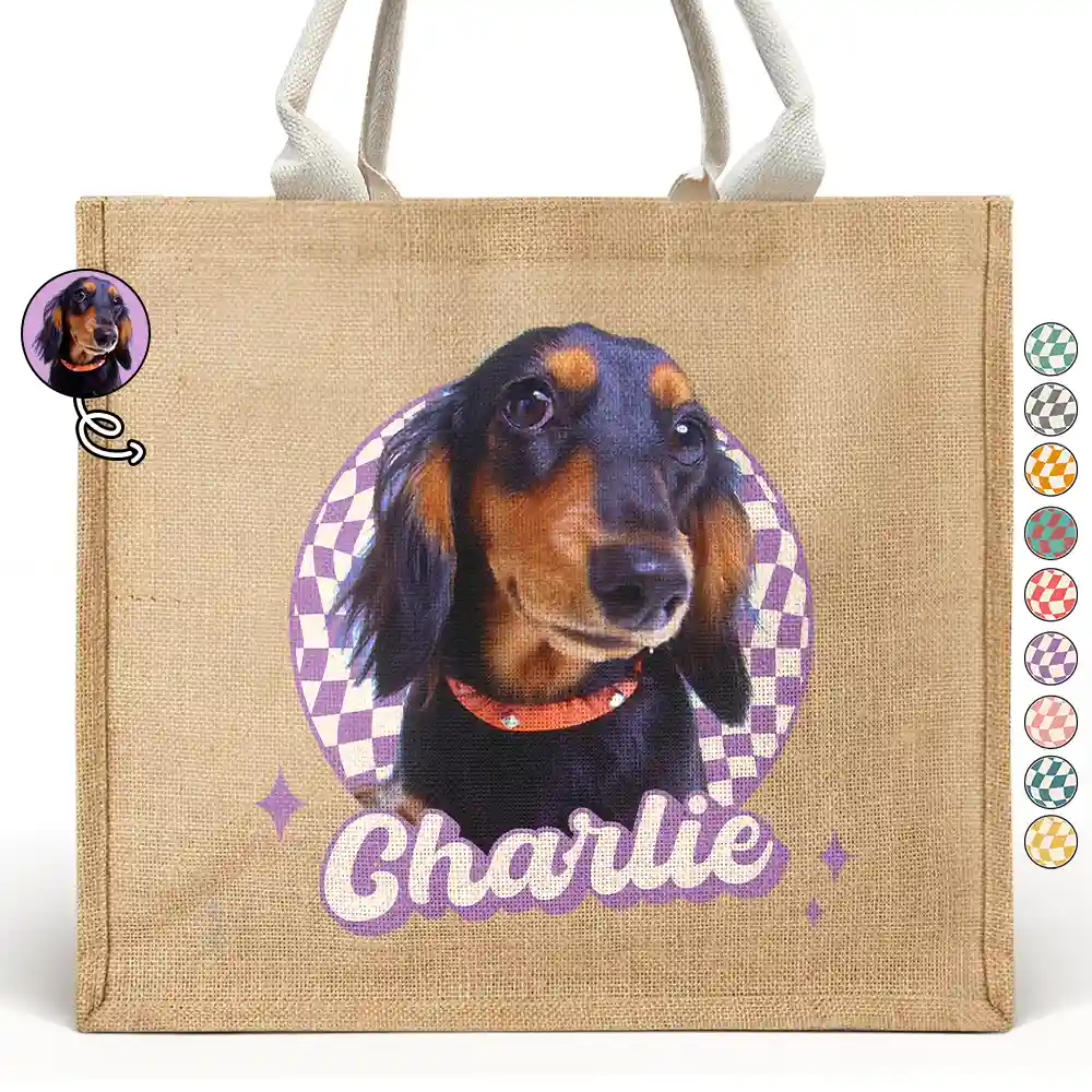 Custom Photo Vintage Dog Cat Pet - Personalized Jute Beach Bag