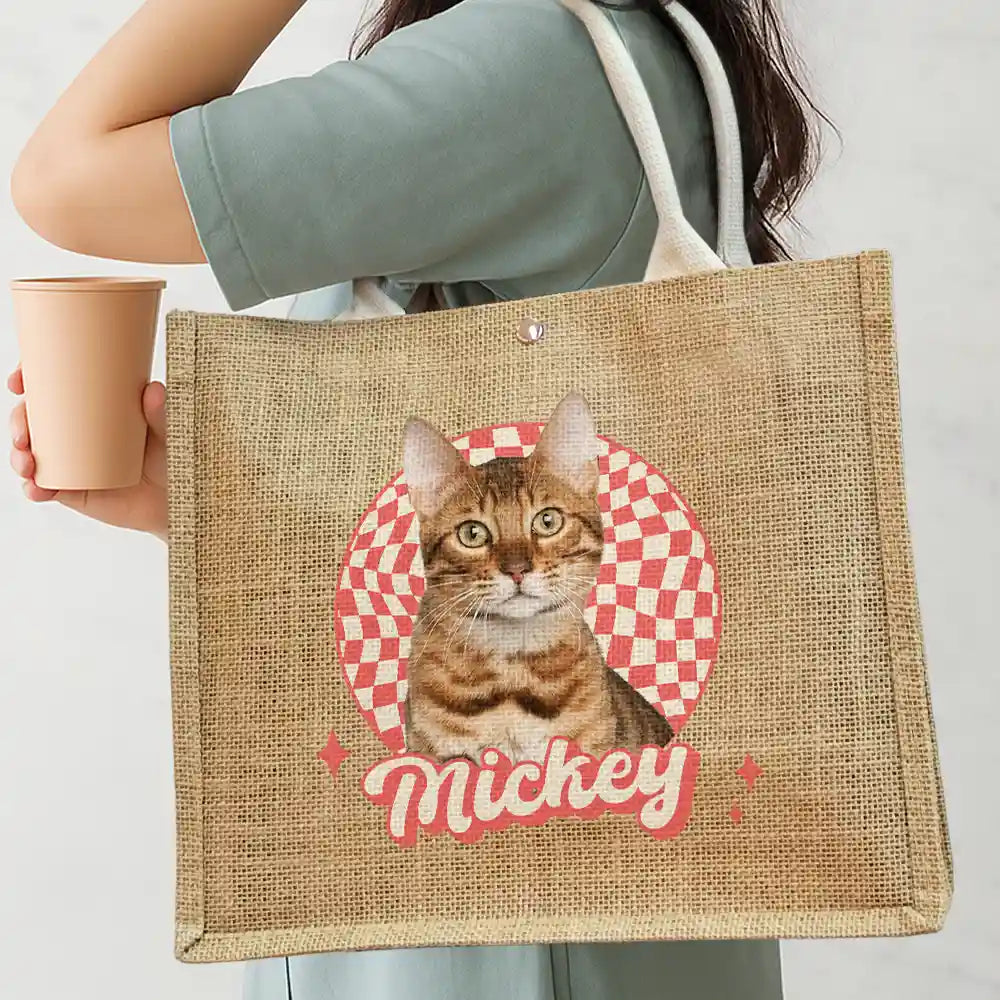 Custom Photo Vintage Dog Cat Pet - Personalized Jute Beach Bag - Image 5