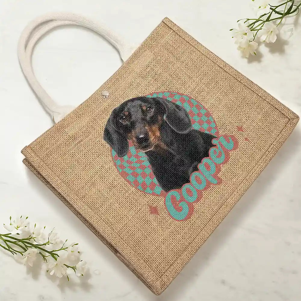 Custom Photo Vintage Dog Cat Pet - Personalized Jute Beach Bag - Image 4