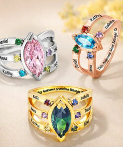 Alternative view of This Awesome Mom Belongs Engraved With Kids Name Gemstones - Personalized Birthstone Ring