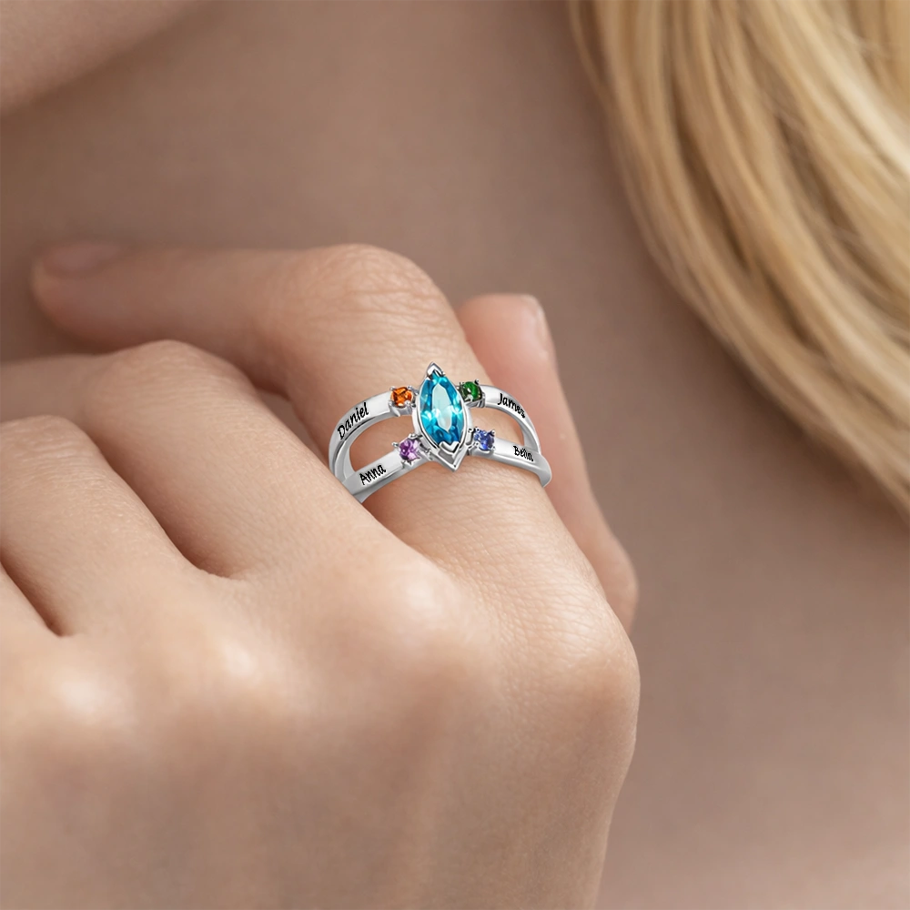 This Awesome Mom Belongs Engraved With Kids Name Gemstones - Personalized Birthstone Ring - Image 4