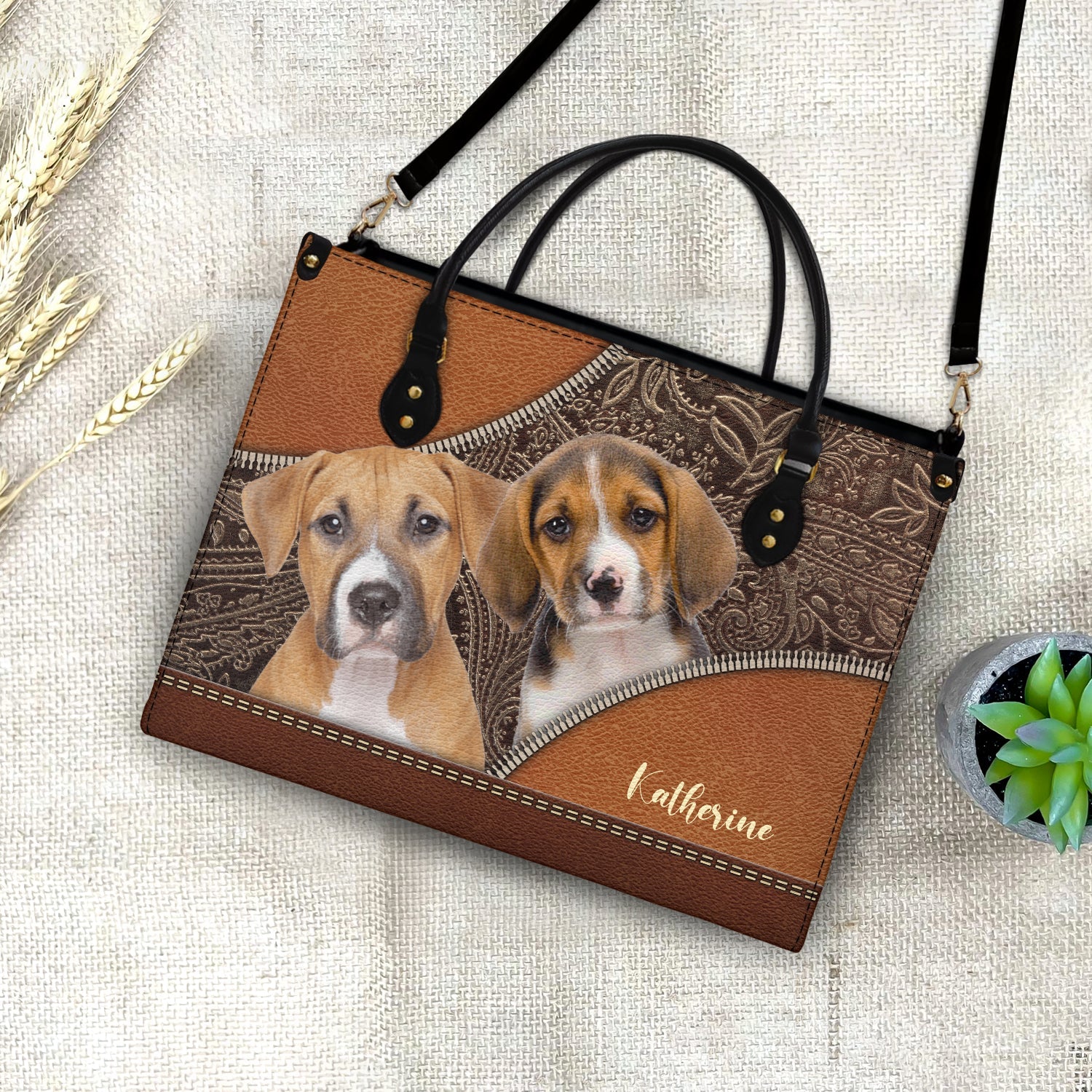 Custom Photo Dog Face - Gift For Pet Lovers - Personalized Leather Bag - Image 5