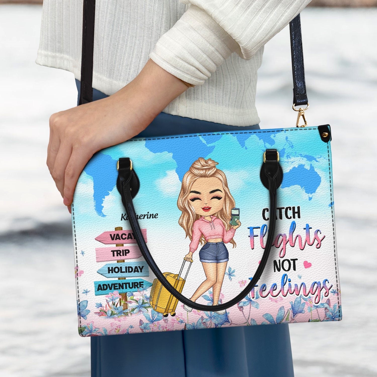 Just A Girl Who Loves Traveling - Gift For Travel Lovers - Personalized Leather Bag - Image 3