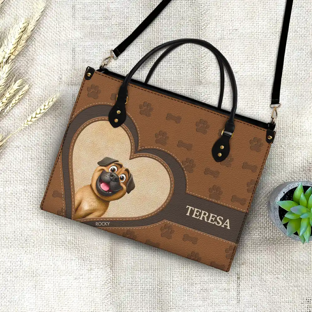 Dog Mom 3D Cute Effect Dog - Personalized Leather Bag - Image 4
