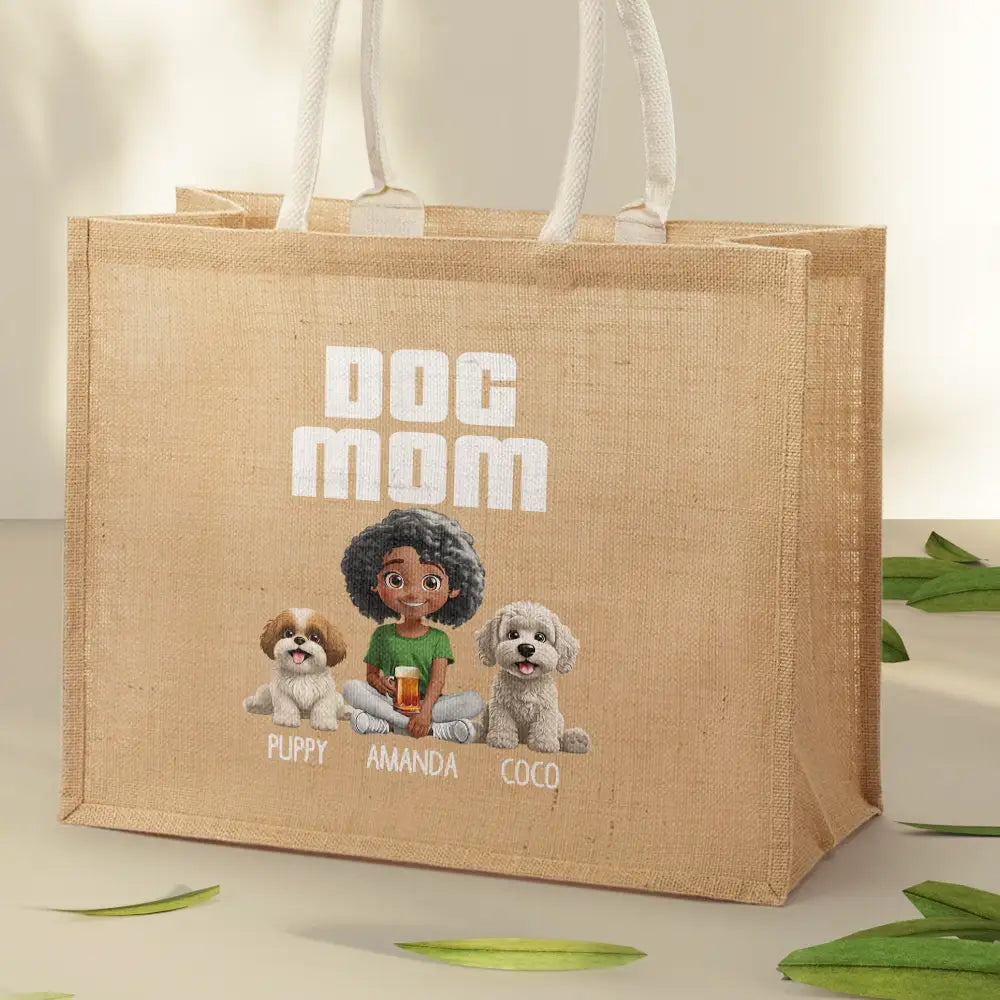 Dog Mom A Girl And Her Dog - Personalized Jute Beach Bag - Image 2