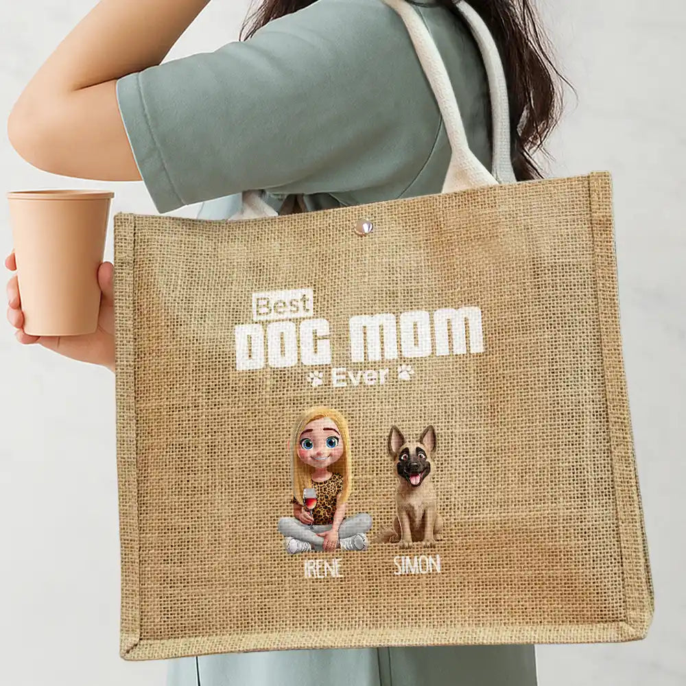Dog Mom A Girl And Her Dog - Personalized Jute Beach Bag - Image 5