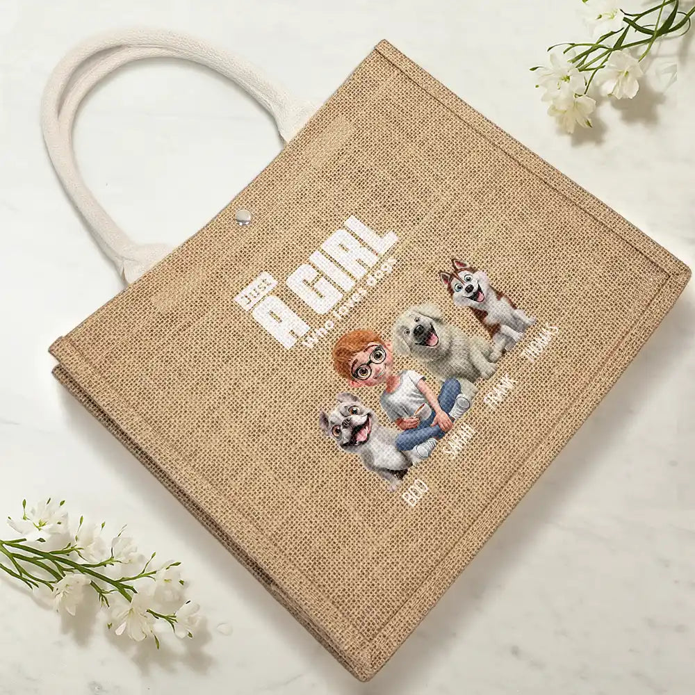 Dog Mom A Girl And Her Dog - Personalized Jute Beach Bag - Image 4