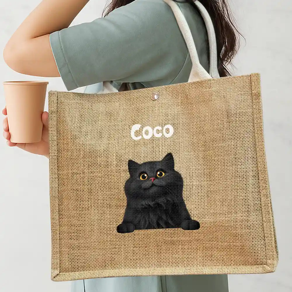 Dog Mom Cat Mom - Personalized Jute Beach Bag - Image 3
