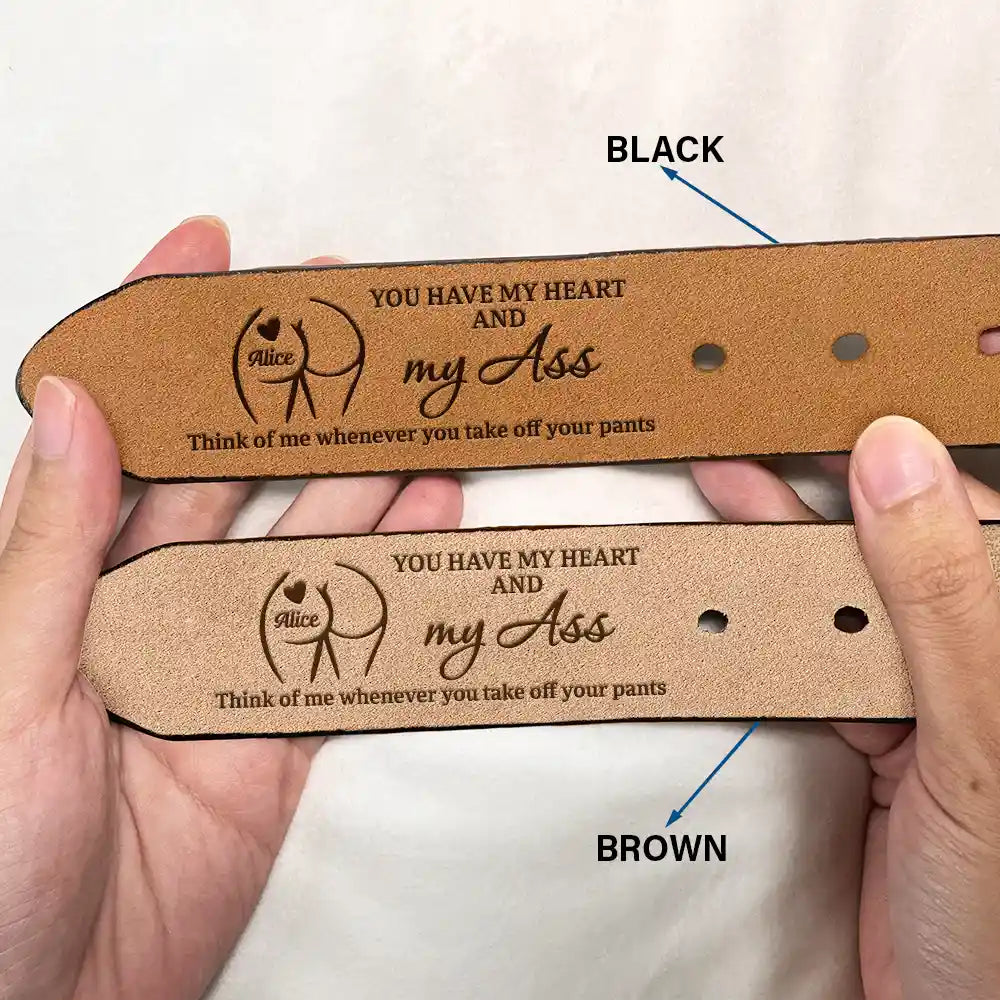 Funny Couple You Have My Heart - Personalized Engraved Leather Belt - Image 2