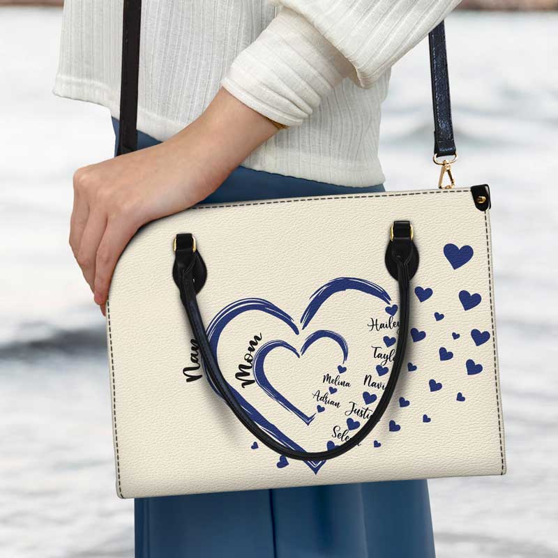 Mom's Grandma's Sweethearts - Gift For Mother, Grandmother - Personalized Leather Bag - Image 3