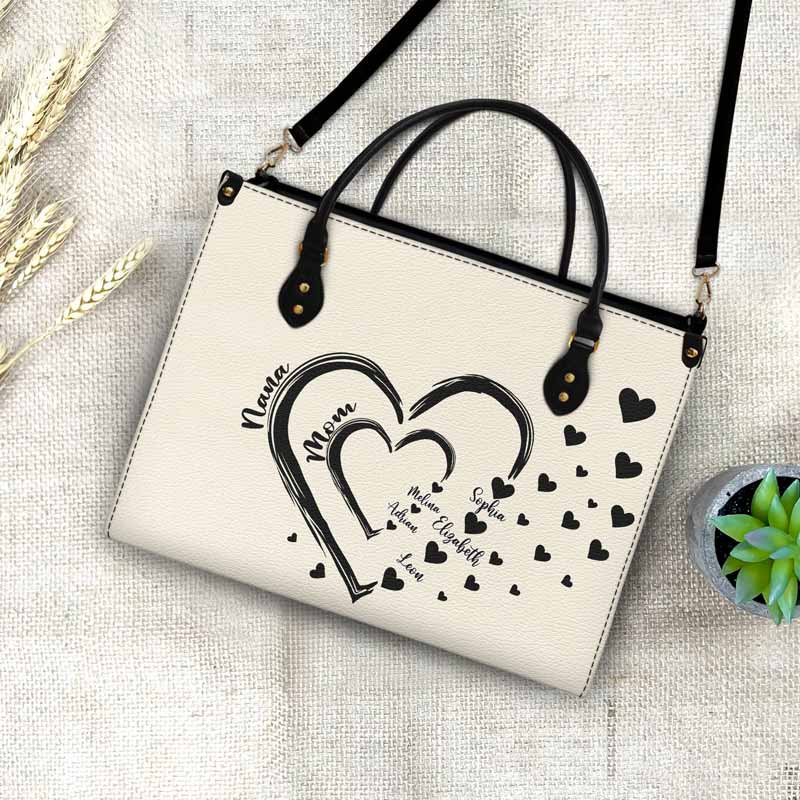 Mom's Grandma's Sweethearts - Gift For Mother, Grandmother - Personalized Leather Bag - Image 4