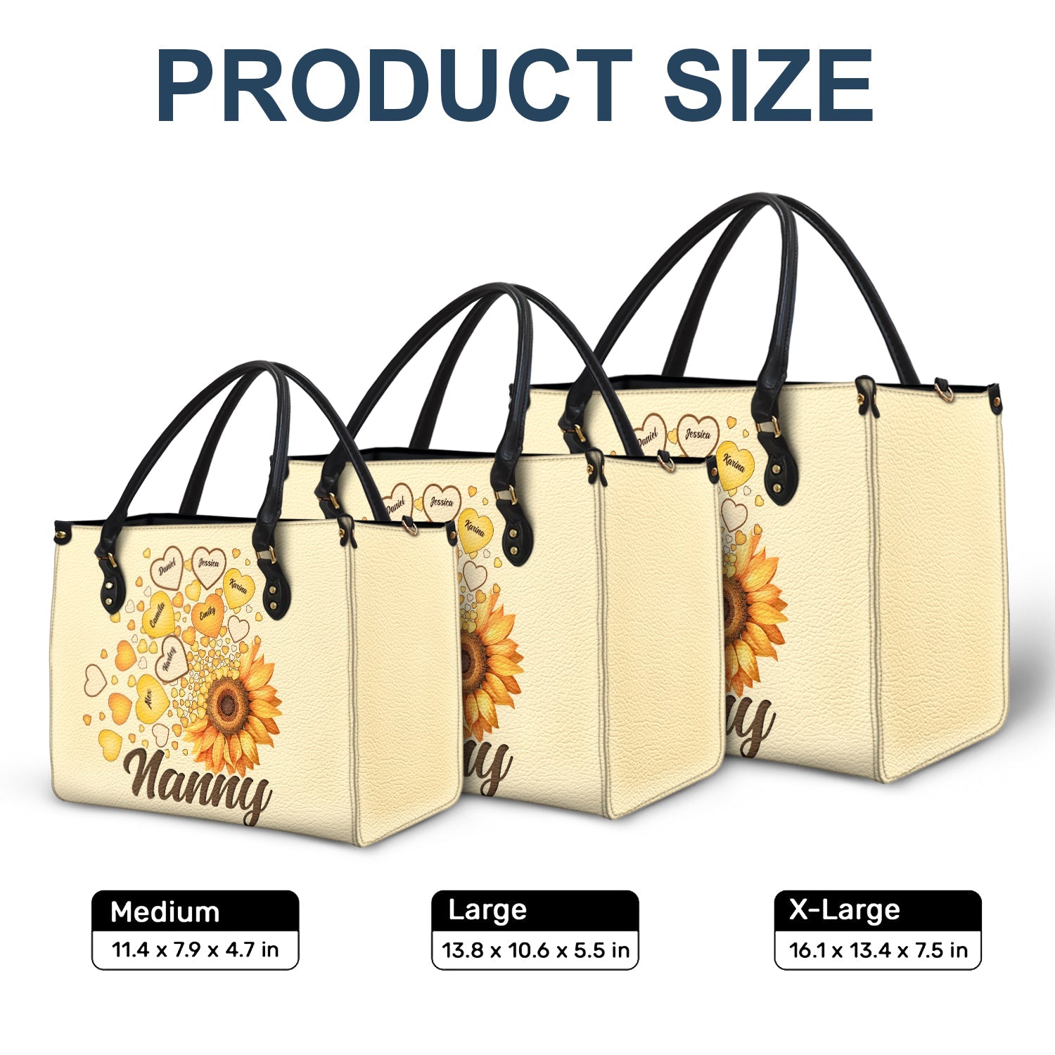Grandma Mom Kids Sunflower - Gift For Mother, Grandmother - Personalized Leather Bag - Image 6