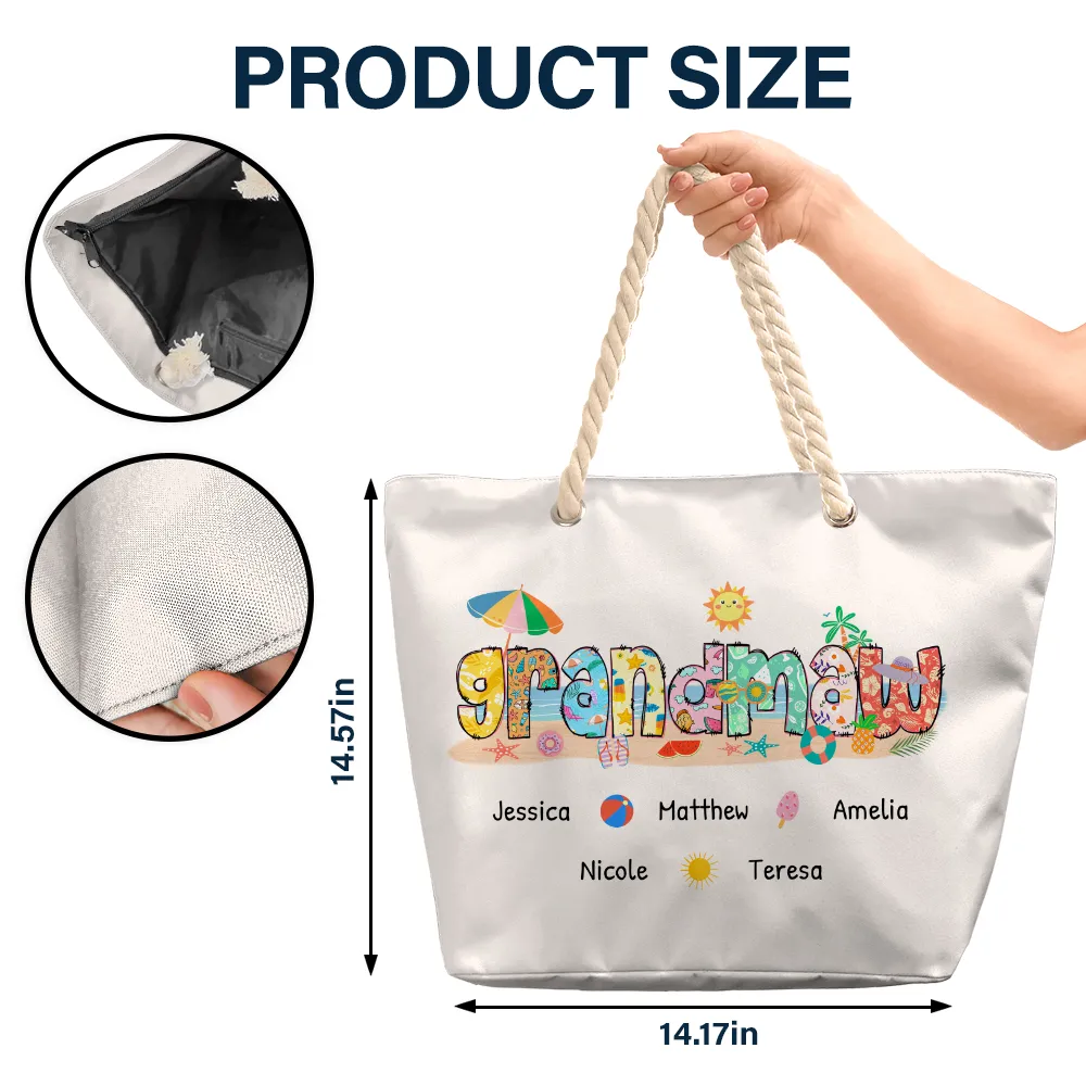 Mom Grandma Beach Summer Vibe - Personalized Beach Bag - Image 5