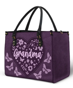 Alternative view of Mommy Grandma Leather Floral - Personalized Leather Bag