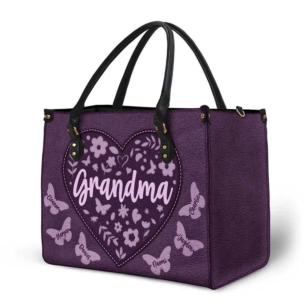 Mommy Grandma Leather Floral - Personalized Leather Bag - Image 2