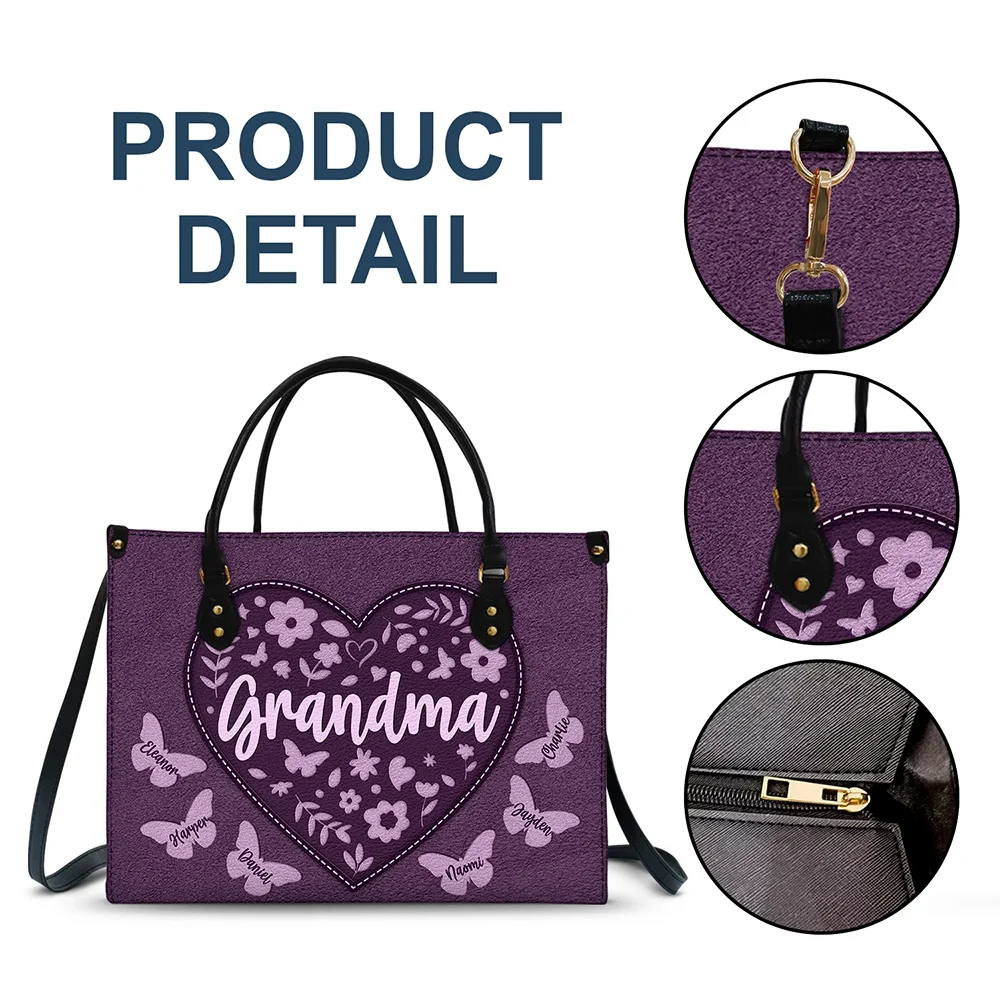 Mommy Grandma Leather Floral - Personalized Leather Bag - Image 7