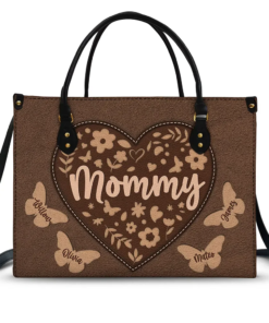 Mommy Grandma Leather Floral - Personalized Leather Bag