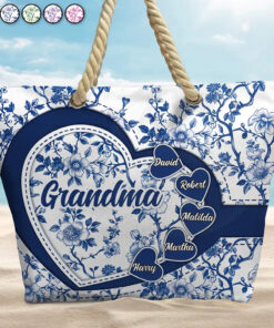 Grandma Mom Toile De Jouy - Personalized Beach Bag